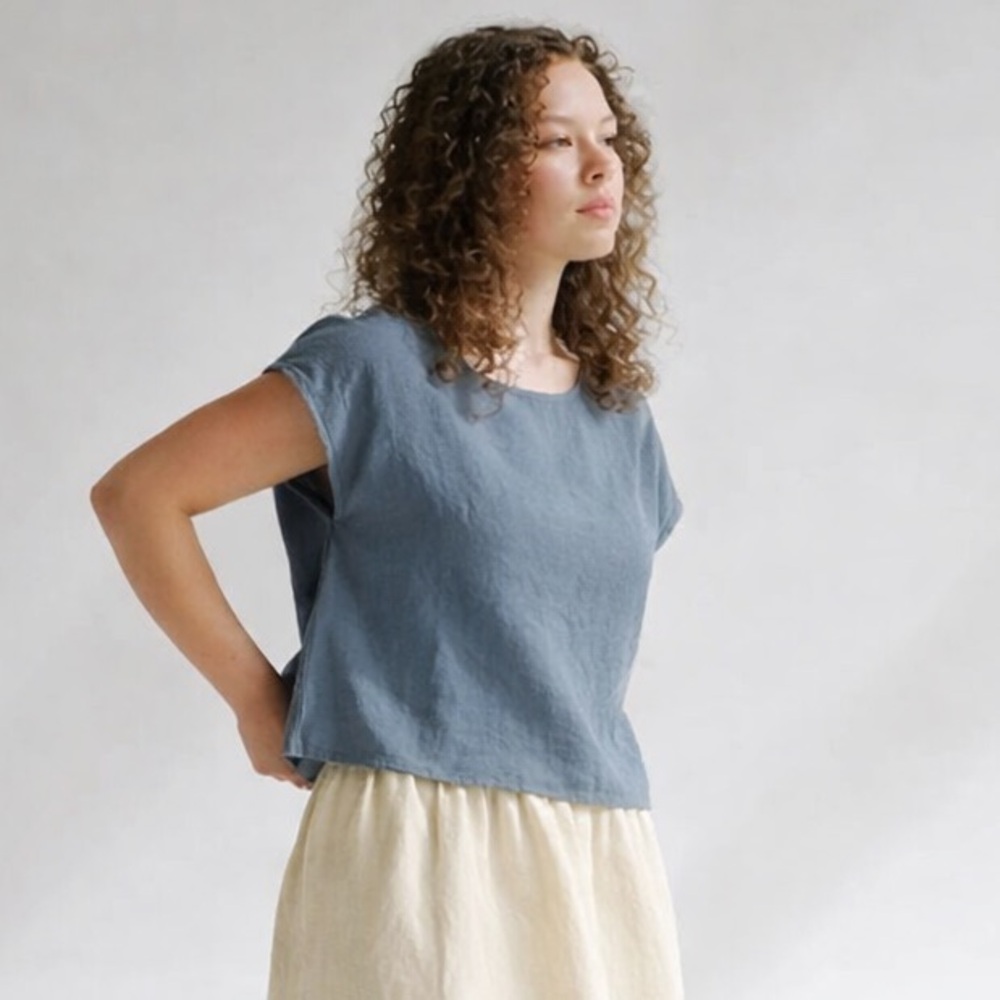 Mooshoplinen MOO European Linen Handmade ALICE tank top Dusty Blue Size Small - Picture 2 of 8